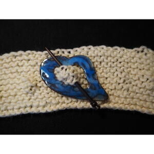 Reversible Blue or Green Enamel Heart Shawl Pin, Unique Knitwear Accessory,